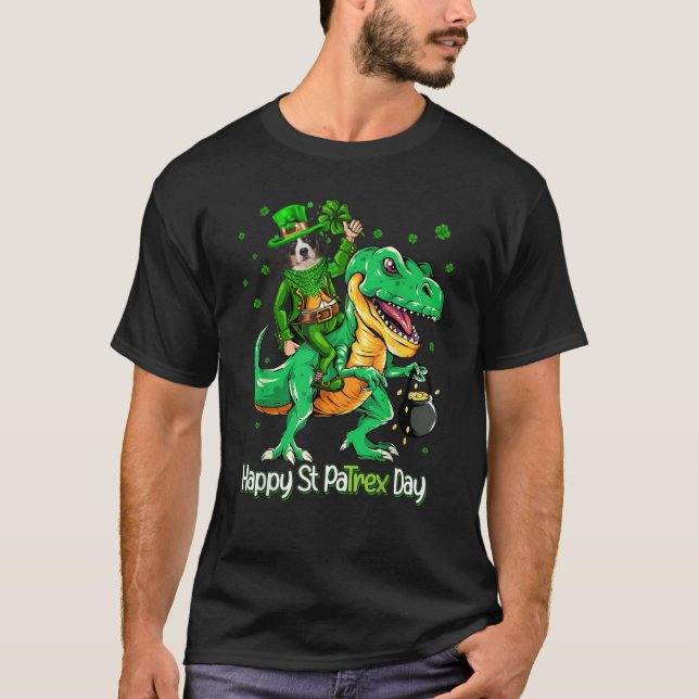 Camiseta Bernese Mountain Riding Dinosaur Patricks Day Sham (Frente)