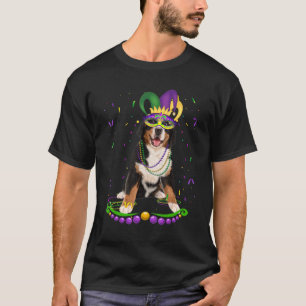 Camiseta Bernese Mountain Vestindo Carnaval Mardi Gras