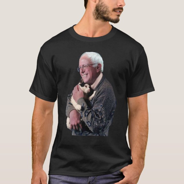 Camiseta Bernie Sanders Abraçando Gato Camisola Bela-Camisa (Frente)