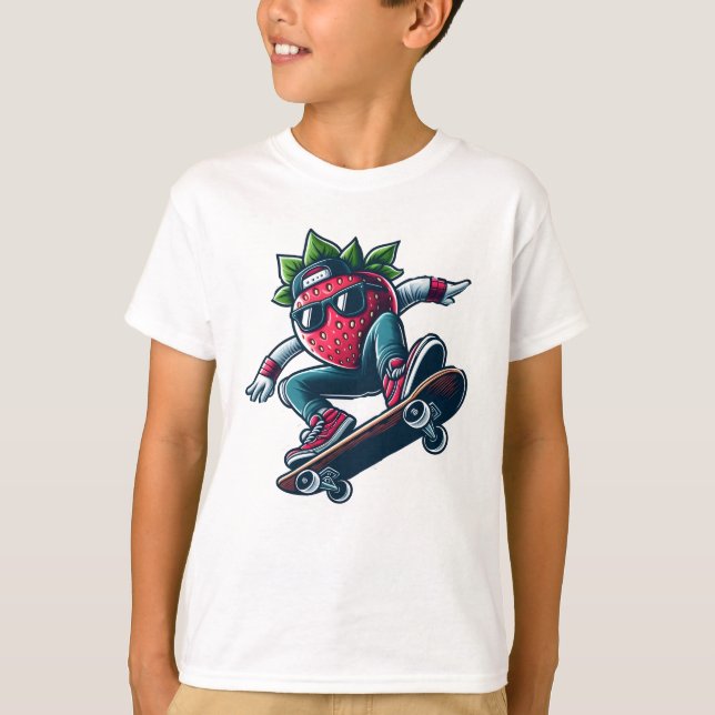 Camiseta Berry Boarder - Cartoon Skateboard Strawberry (Frente)