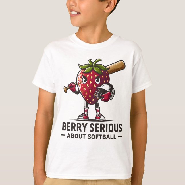 Camiseta Berry Sério Sobre Softball! Morango Softball (Frente)