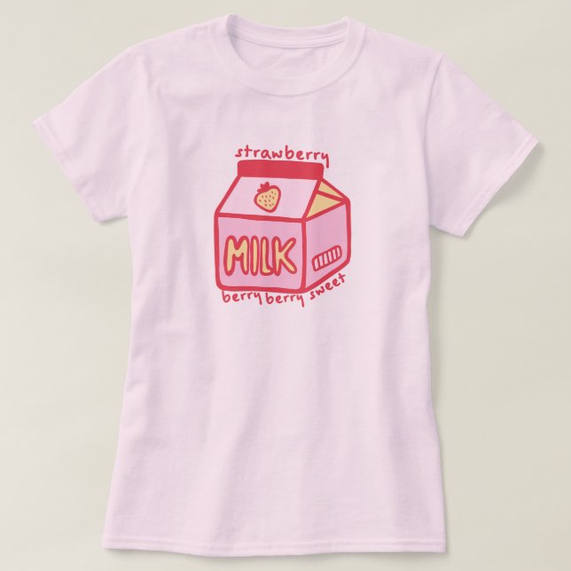 Camiseta Berry Sweet Strawberry milk (Frente do Design)