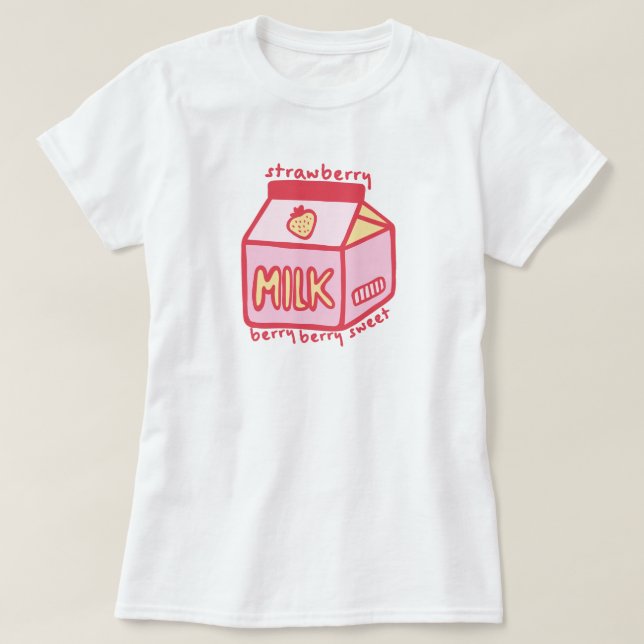 Camiseta Berry Sweet Strawberry milk (Frente do Design)