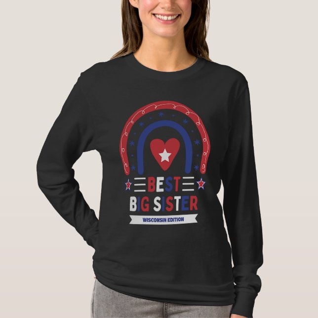 Camiseta Best Big Sister Wisconsin Edition Girls Older Sibl (Frente)
