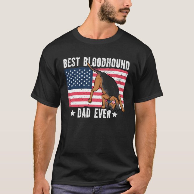 Camiseta Best Bloodhound Dad Ever American Flag (Frente)