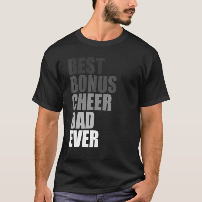 Camiseta Best Bonus Cheer Dad Ever Cheerleading Stepdad Jok (Frente)