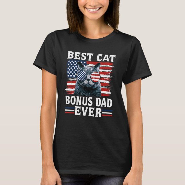 Camiseta Best Cat Bonus Dad Ever American Flag Patriotic 4t (Frente)