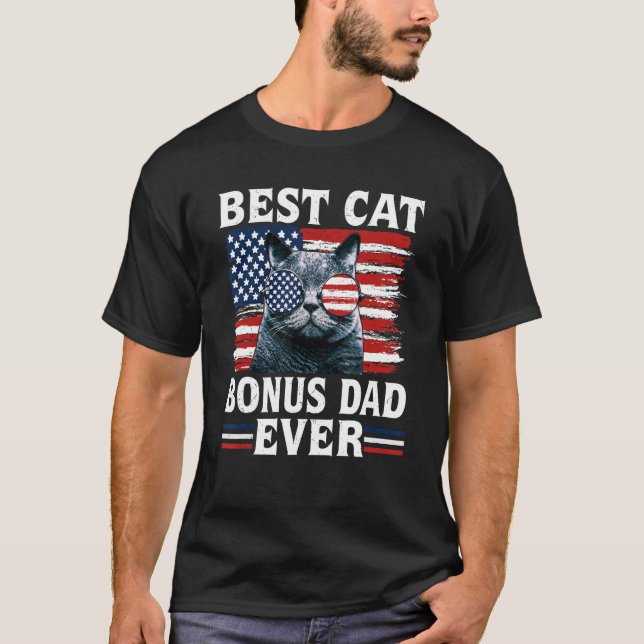 Camiseta Best Cat Bonus Dad Ever American Flag Patriotic 4t (Frente)