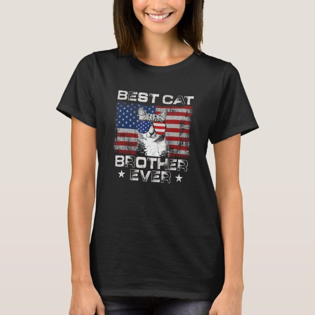Camiseta Best Cat Brother Ever American Flag Patriotic 4th  (Frente)