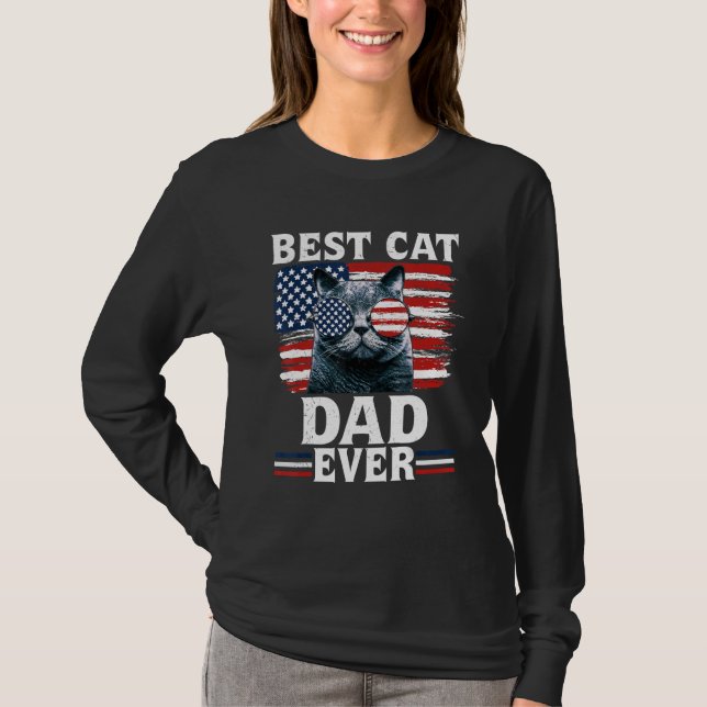 Camiseta Best Cat Dad Ever American Flag Patriotic 4th Of J (Frente)