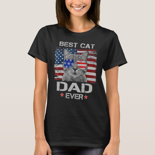Camiseta Best Cat Dad Ever American Flag Patriotic 4th of J (Frente)