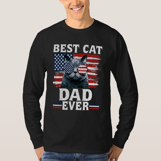 Camiseta Best Cat Dad Ever American Flag Patriotic 4th Of J (Frente)