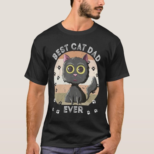 Camiseta Best Cat Dad Ever  Cat Daddy Retro Black Cat (Frente)