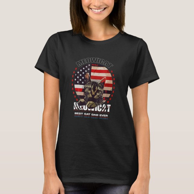 Camiseta Best Cat Dad Ever  Cat Meowica American Cat Flag (Frente)