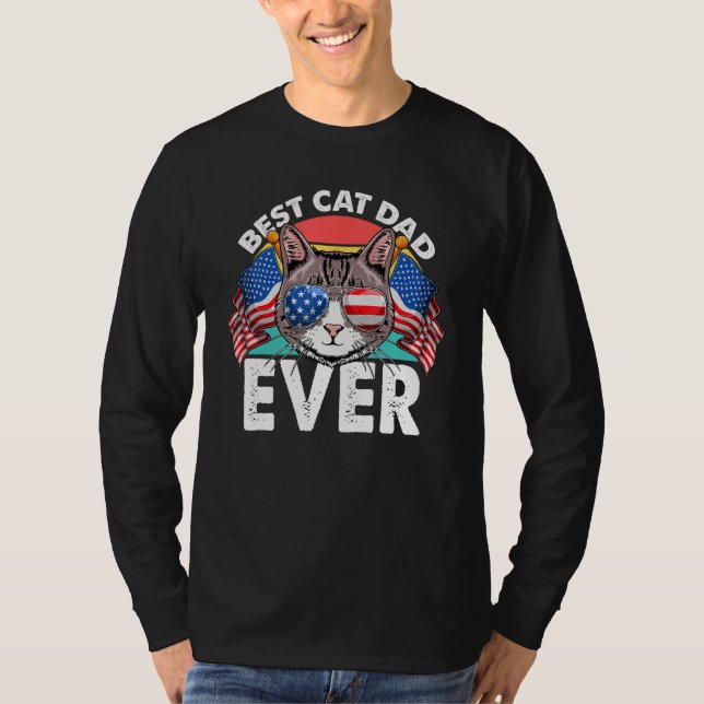 Camiseta Best Cat Dad Ever Fathers Day 4th Of July Cat  USA (Frente)