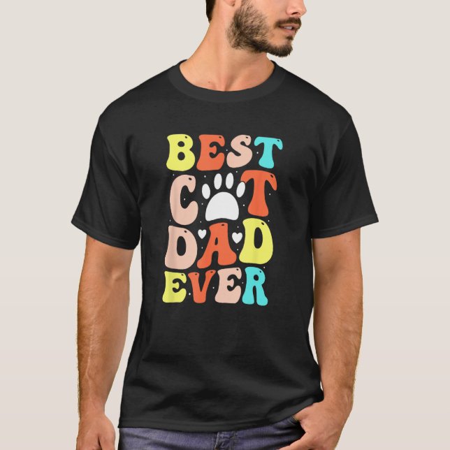 Camiseta Best Cat Dad Ever Happy Father Day 2023 Retro Groo (Frente)