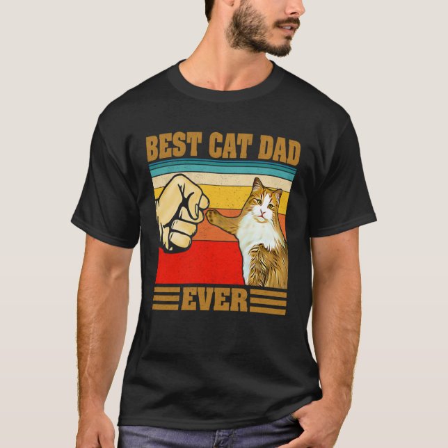 Camiseta Best Cat Dad Ever  Kitten Cat Fist Bump Retro Vint (Frente)