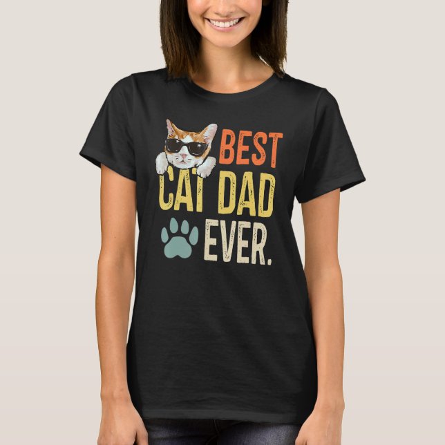 Camiseta Best Cat Dad Ever  Retro Cat  Fathers Day (Frente)