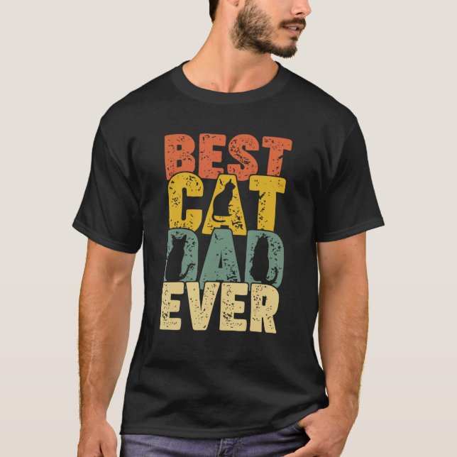 Camiseta Best Cat Dad Ever  Retro Dad Cat (Frente)