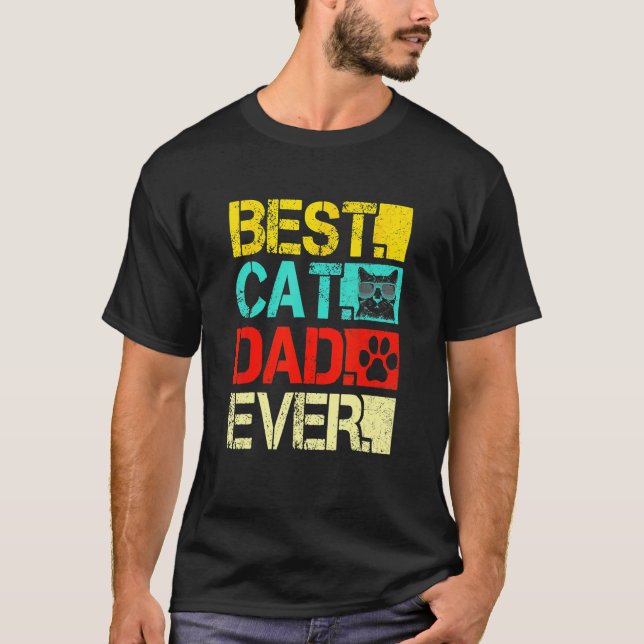 Camiseta Best Cat Dad Ever Retro Fathers Day  Cat (Frente)