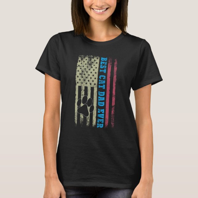 Camiseta Best Cat Dad Ever With US American Flag Tees Fathe (Frente)