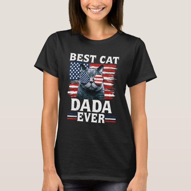 Camiseta Best Cat Dada Ever American Flag Patriotic 4th Of  (Frente)