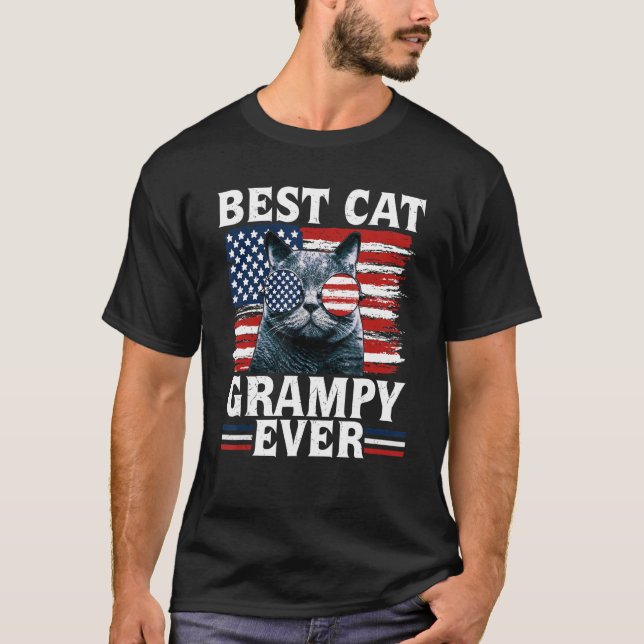 Camiseta Best Cat Grampy Ever American Flag Patriotic 4th O (Frente)