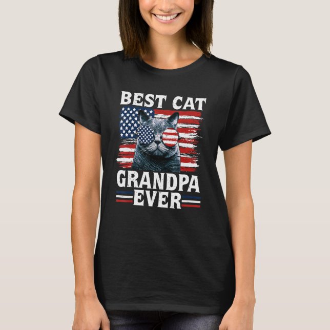 Camiseta Best Cat Grandpa Ever American Flag Patriotic 4th  (Frente)