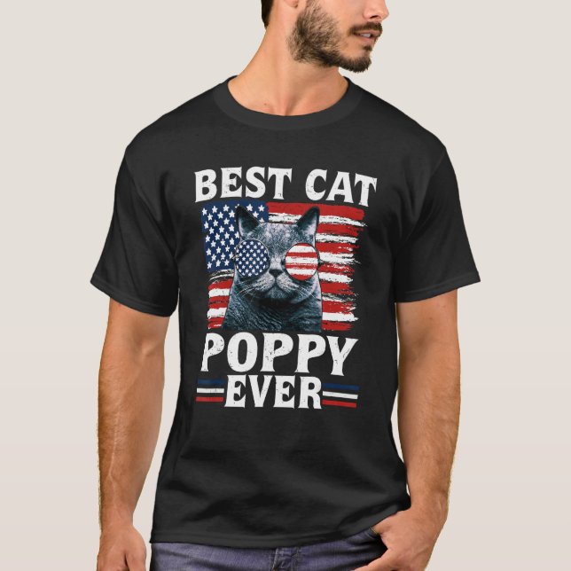 Camiseta Best Cat Poppy Ever American Flag Patriotic 4th Of (Frente)