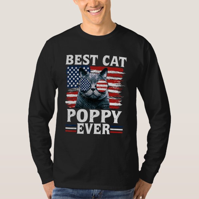 Camiseta Best Cat Poppy Ever American Flag Patriotic 4th Of (Frente)