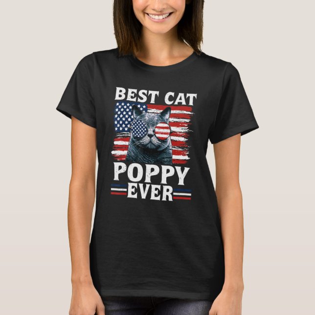 Camiseta Best Cat Poppy Ever American Flag Patriotic 4th Of (Frente)