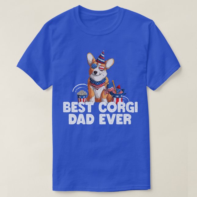 Camiseta Best Corgi Dad Ever Funny 4th Of July American Fla (Frente do Design)