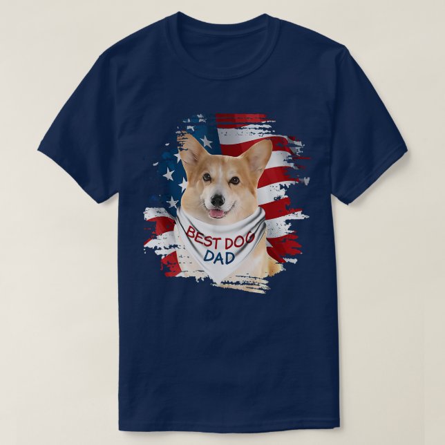 Camiseta Best Corgi Dog Dad Cute American Flag Happy Father (Frente do Design)