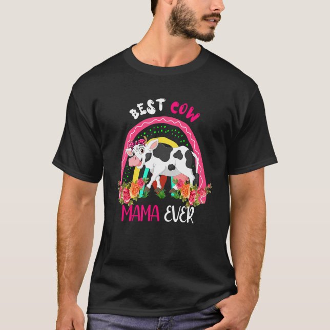 Camiseta Best Cow Mama Ever Cute Cow Bow Tie Farmer Mother' (Frente)