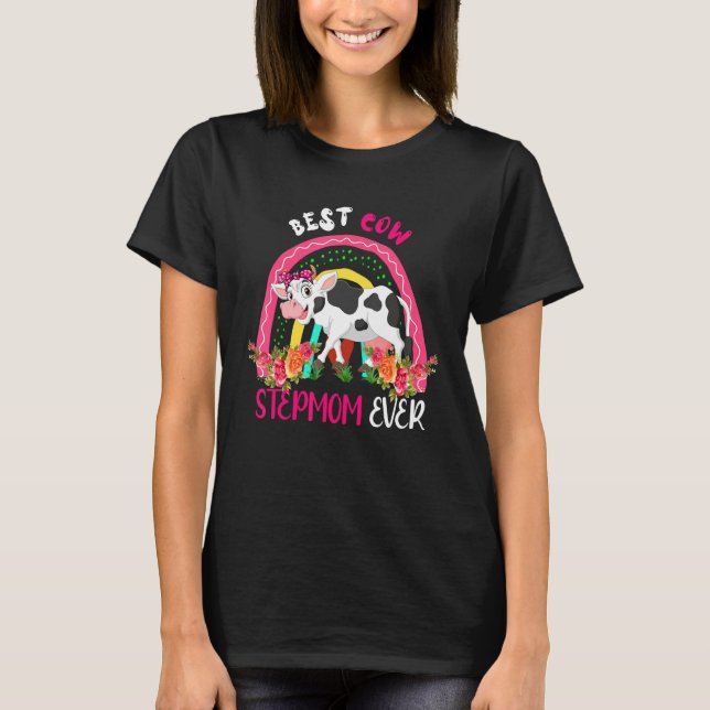 Camiseta Best Cow Stepmom Ever Cute Cow Bow Tie Farmer Moth (Frente)