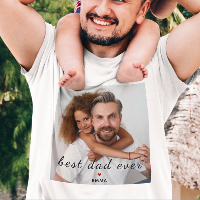 Camiseta Best Dad Ever Cute Red Heart Custom Photo & Text (Criador carregado)
