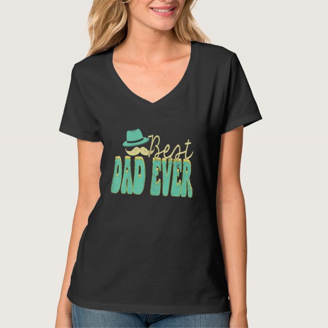 Camiseta Best Dad Ever Groovy Father s Day Husband Sons Dau (Frente)