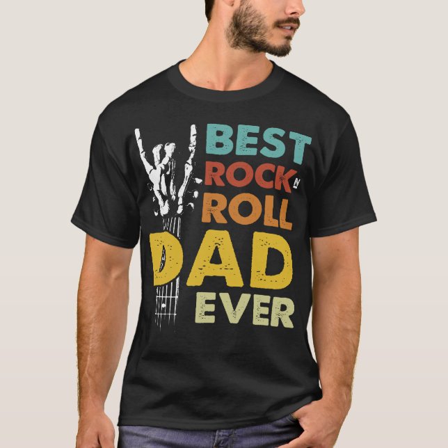 Camiseta Best Dad Ever w/ Guitar, Rock Music & Skull Theme (Frente)