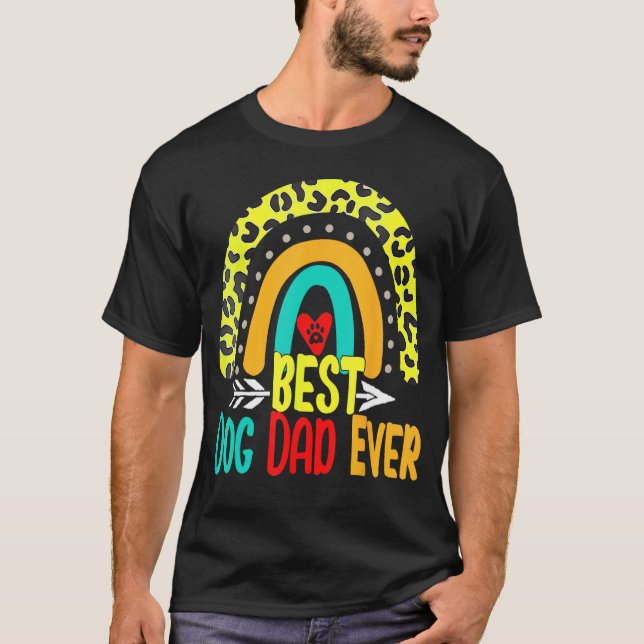 Camiseta Best Dog Dad Ever Rainbow Daddy Papa Father s Day  (Frente)