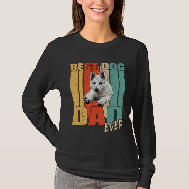 Camiseta Best Dog Dad Ever Retro White German Shepherd Fath (Frente)