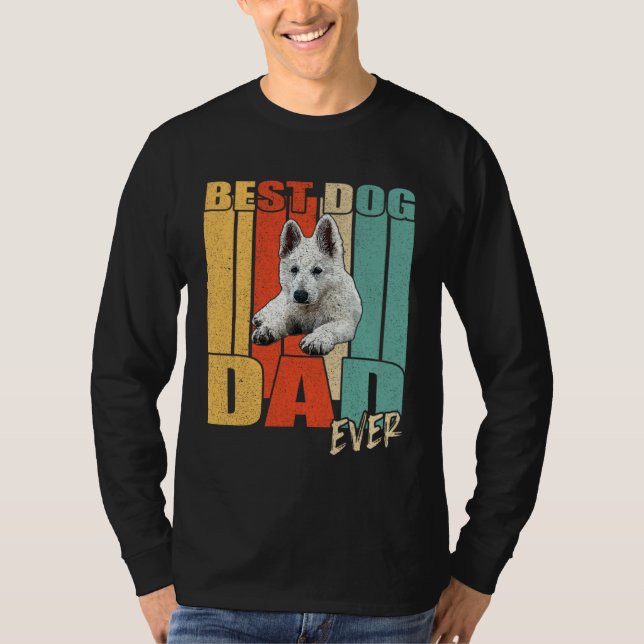 Camiseta Best Dog Dad Ever Retro White German Shepherd Fath (Frente)