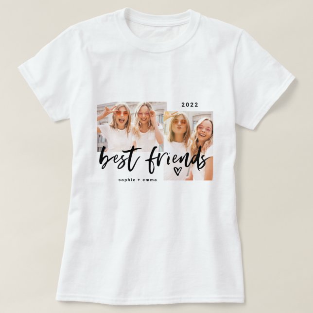 Camiseta Best Friends | Casual Script and Two Photo Grid (Frente do Design)