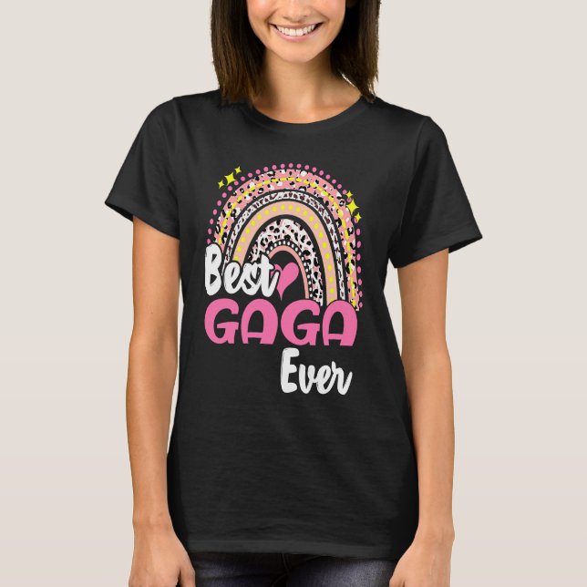 Camiseta Best Gaga Ever  Pink Leopard Rainbow Mothers Day (Frente)