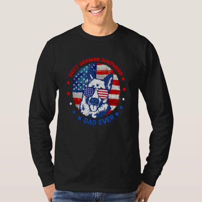 Camiseta Best German Shepherd Dad Ever American Flag Dog Fa (Frente)