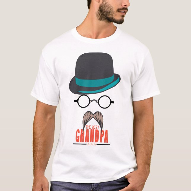 Camiseta best grandpa chapeau melon moustache lunette papy  (Frente)