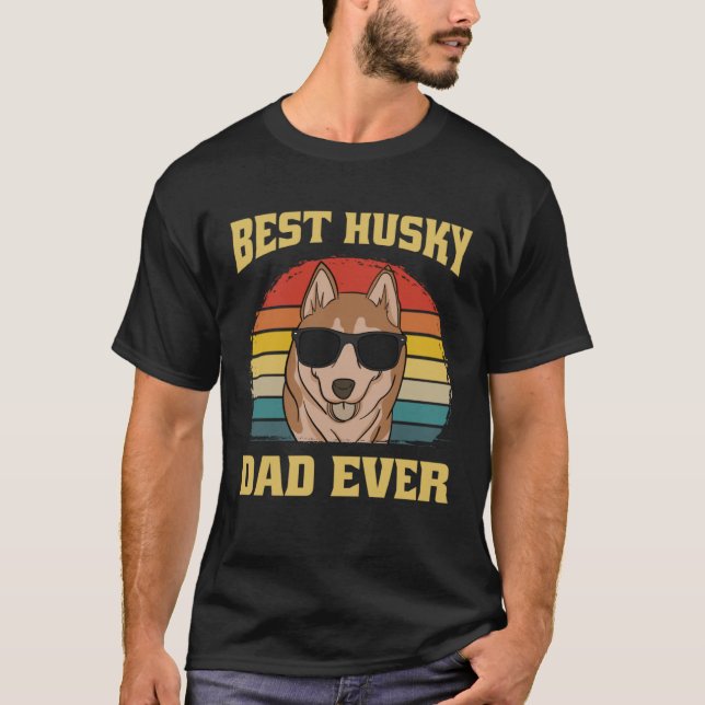 Camiseta Best Husky Dog Dad Father Papa Ever Puppy  Retro (Frente)