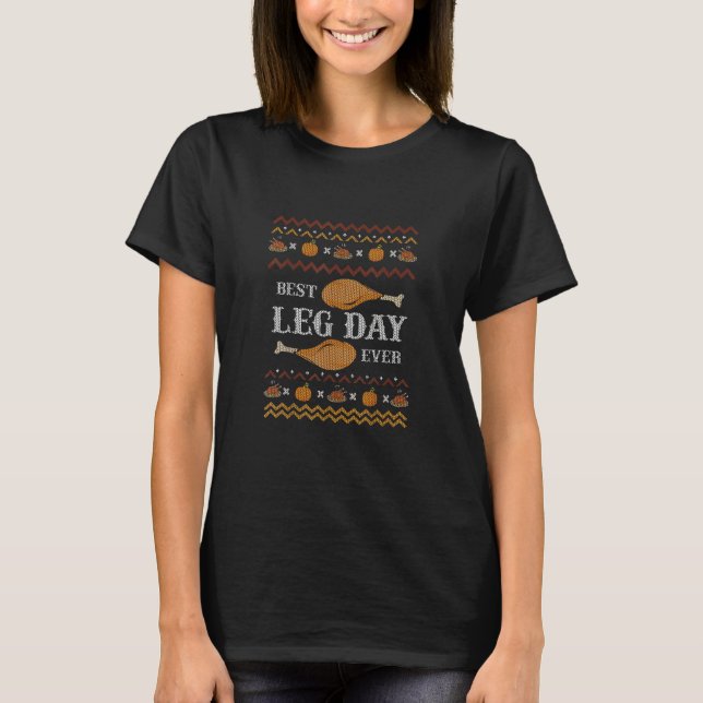 Camiseta Best Leg Day Ever Ugly Christmas Sweater Gym Thank (Frente)