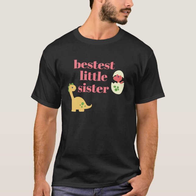 Camiseta Best little sister cute dinosaur rex family graphi (Frente)