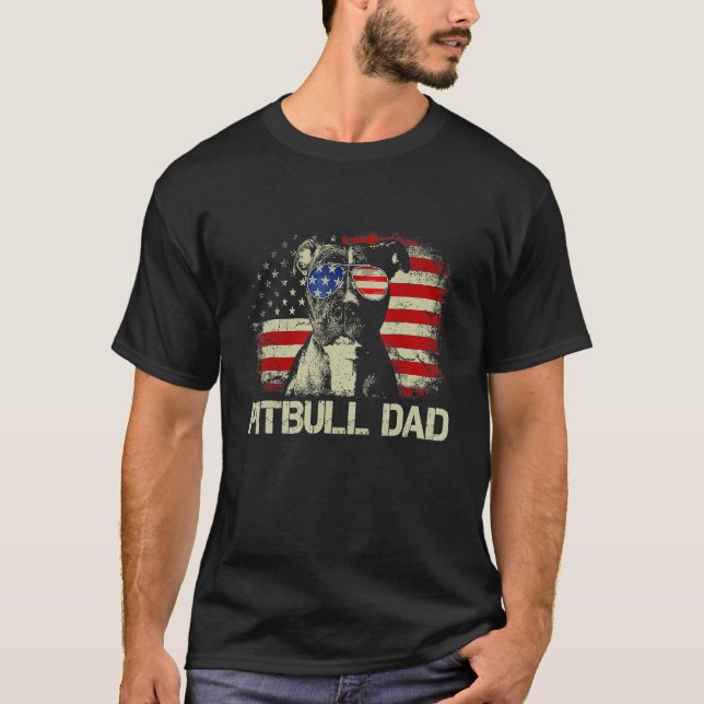 Camiseta Best Pitbull Dad Ever  American Flag 4th Of July (Frente)