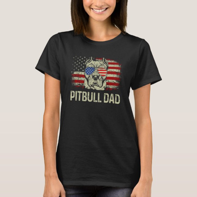 Camiseta Best Pitbull Dad Ever American Flag 4th Of July (Frente)